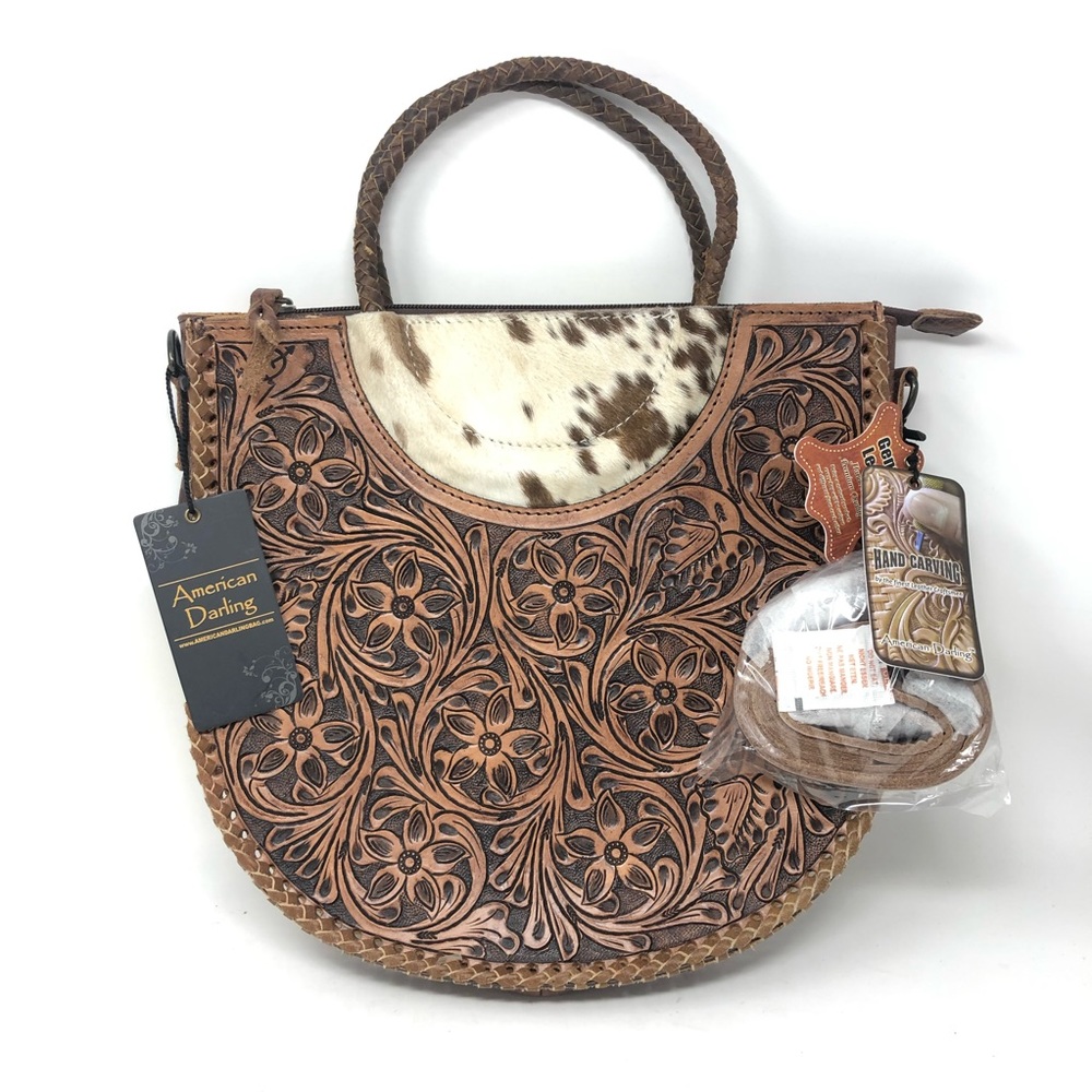 american darling purse Western Tooled Leather With Hair Floral Bag Carved Woven